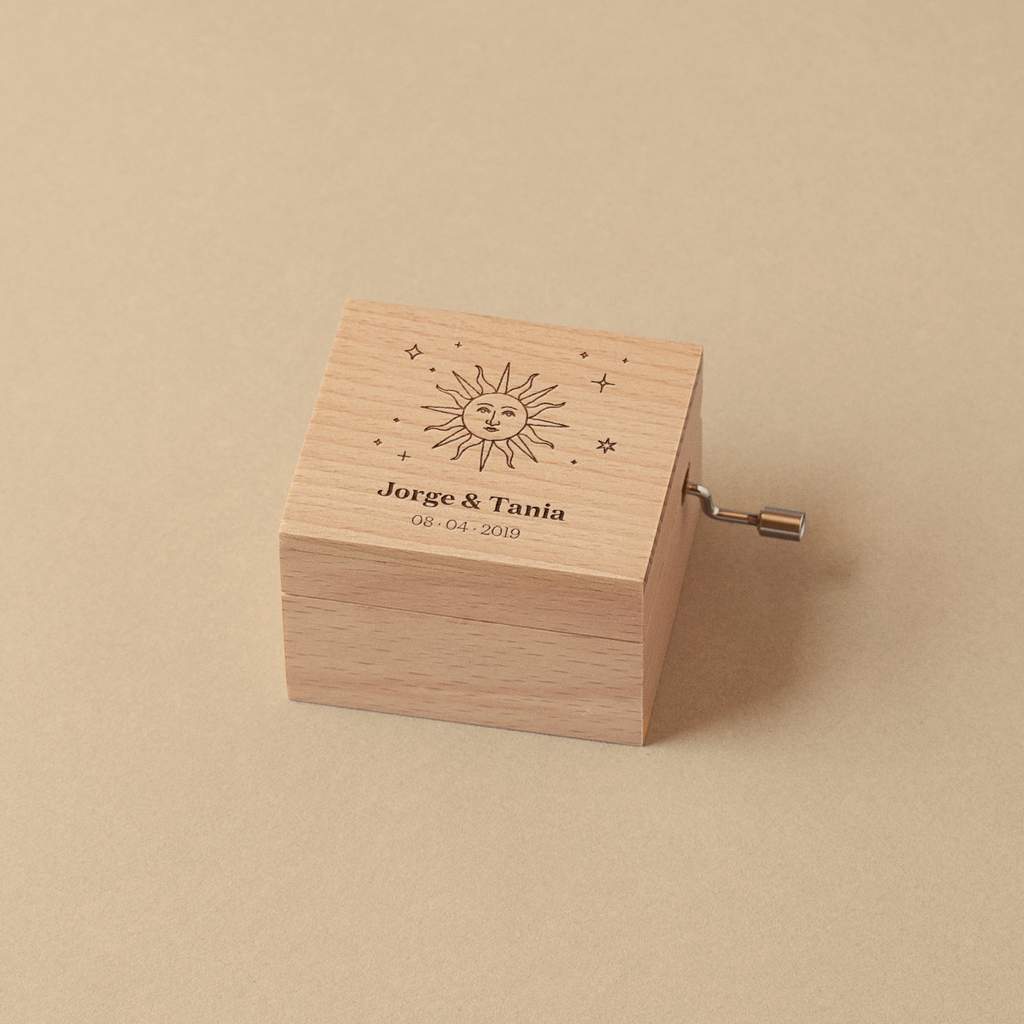Caja musical de madera de haya sol